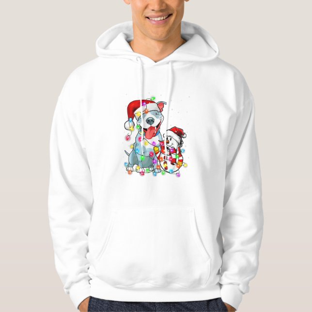 Veste À Capuche Funky Pitbull Chien Noël Tee Snowman Xmas Light (Devant)