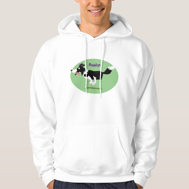 Veste À Capuche Funny Border Collie chien en course dessin animé (Devant)