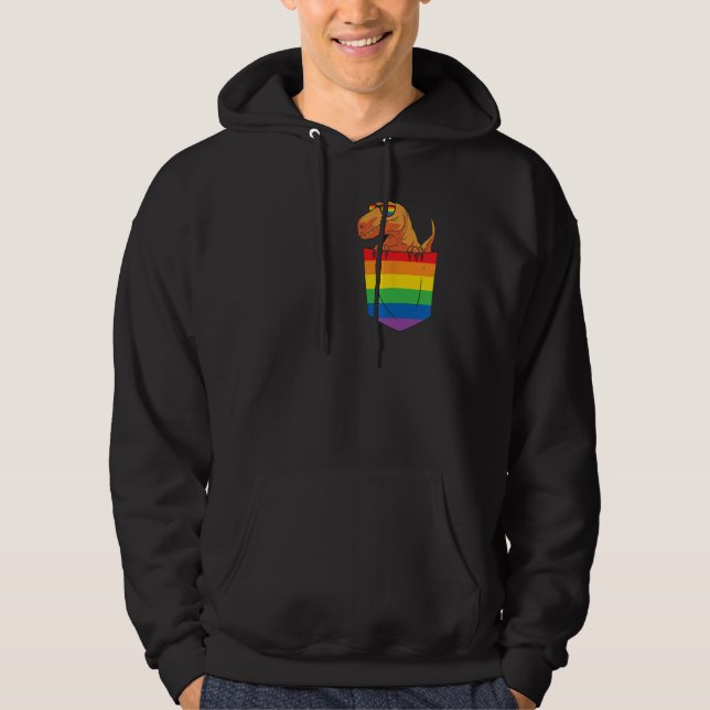 Veste À Capuche Funny Pocket dinosaur LGBT Animal Rainbow Flag Gay (Devant)