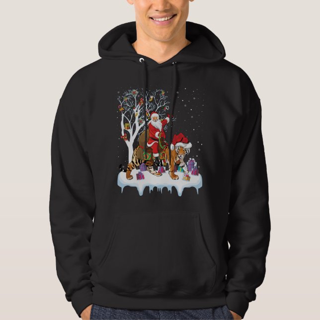 Veste À Capuche Funny Xmas Éclairage Arbre Père Noël équitation Ti (Devant)