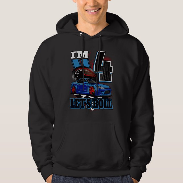 Veste À Capuche Gâteau d'anniversaire de voiture de course de 4 an (Devant)
