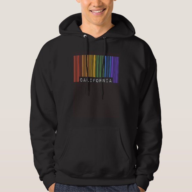 Veste À Capuche Gay Barcode California Pride LGBTQ Trendy Rainbow  (Devant)