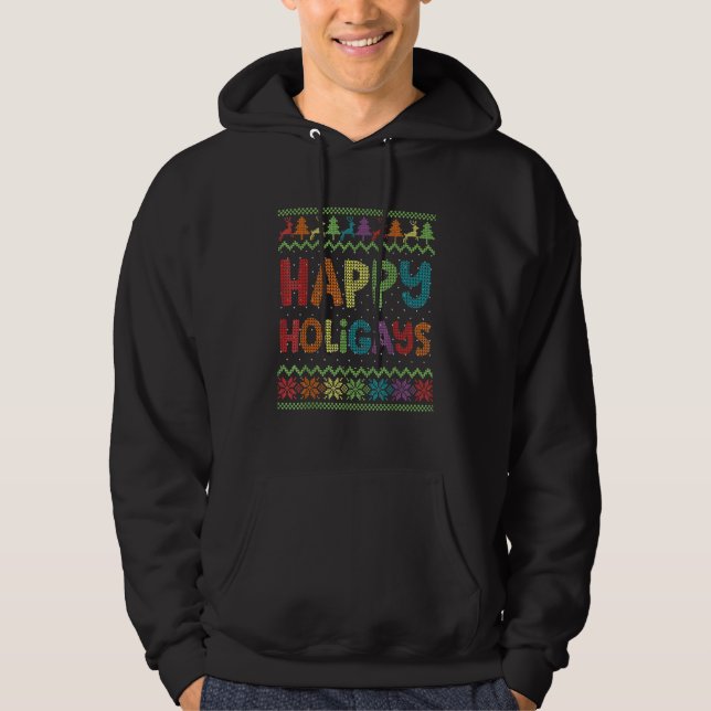 Veste À Capuche Gay Christmas Funny LGBT Happy Holigays Rainbow Pa (Devant)