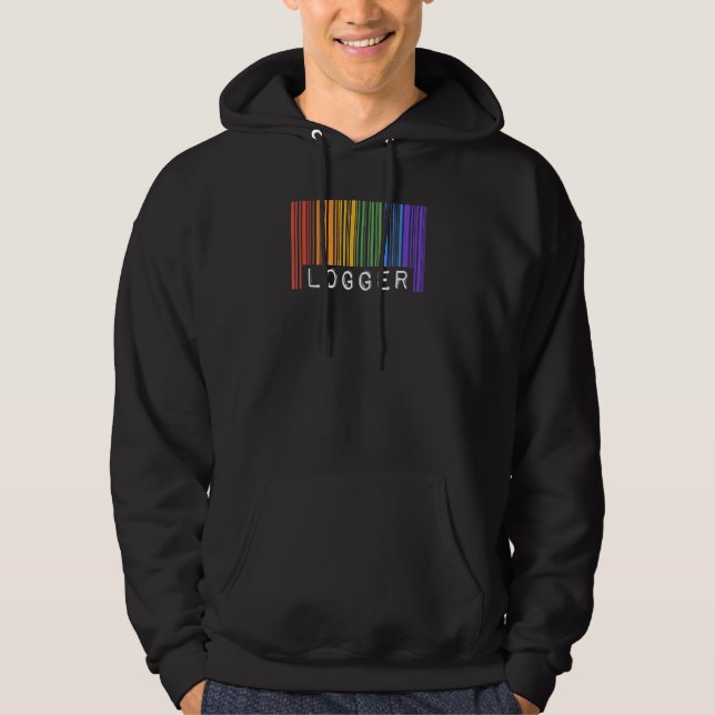 Veste À Capuche Gay Logger Pride Flag Barcode Queer Rainbow LGBTQ (Devant)
