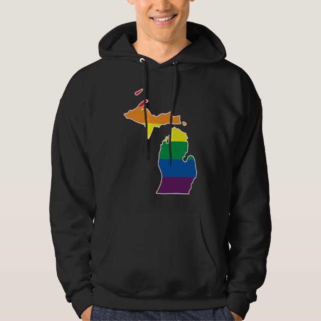 Veste À Capuche Gay Pride Flag  Michigan State Map  Rainbow Stripe (Devant)
