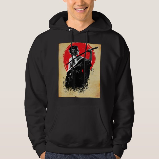 Veste À Capuche Geisha Samurai Guerrier avec épée japonais esthet (Devant)