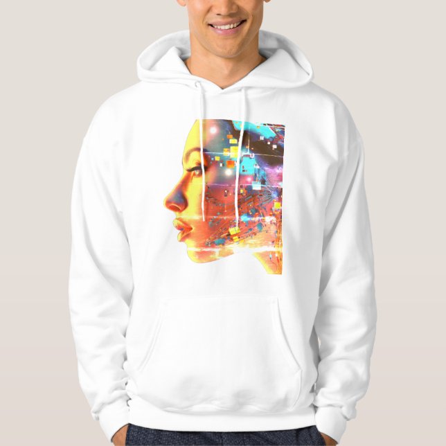 Veste À Capuche Glitch in Cyborg Woman on a Cozy Long Sleeve White (Devant)