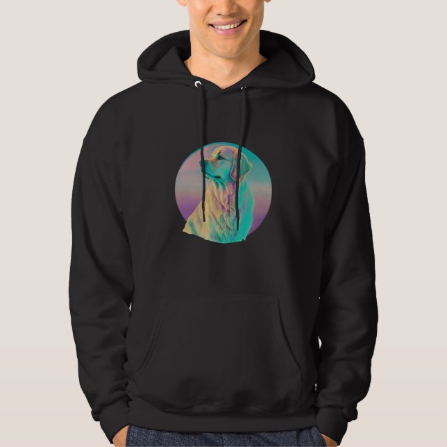 Veste À Capuche Golden Retriever Vaporwave Retrowave Aesthetic  1 (Devant)