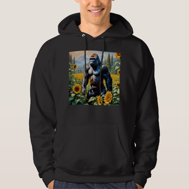 Veste À Capuche Gorille Ape Dans Un Champ De Tournesol (Devant)