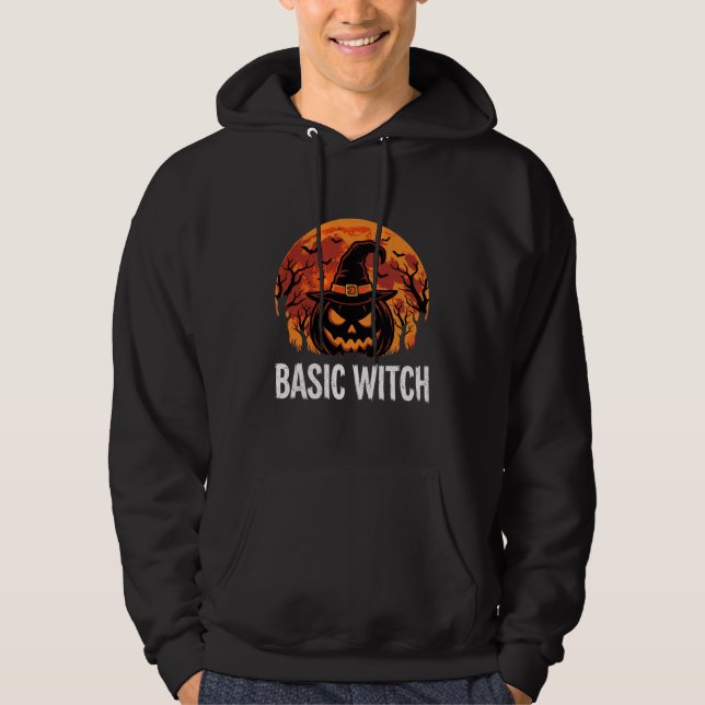 Veste À Capuche Graphique de lune de citrouille de sorcière de bas (Devant)