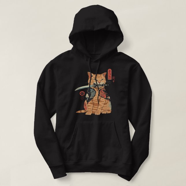 Veste À Capuche Graphique de tatouage japonais Samurai Ninja Cat K (Design devant)