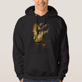 Veste À Capuche Graphique Élégant Chat Noir et Or Texturé