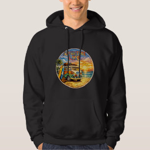 Veste À Capuche Graphisme Rétro Hippie Plage Coucher de Soleil Adv