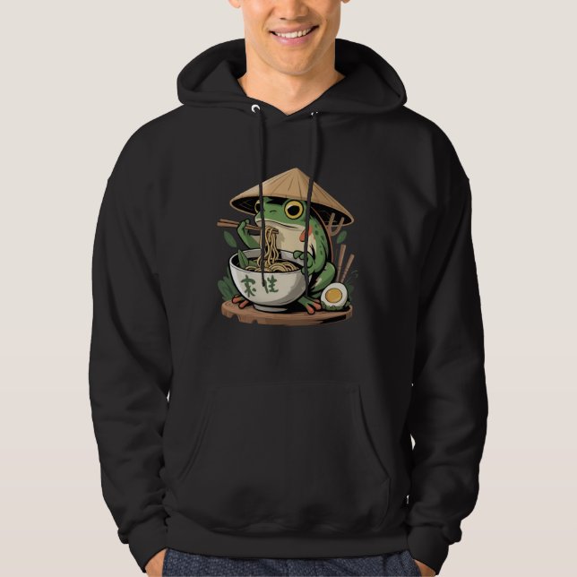 Veste À Capuche Grenouille mangeant des ramen kawaii neko nouilles (Devant)