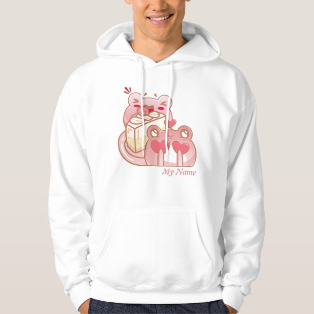 Veste À Capuche Grenouilles Mignonnes Kawaii Mangeant un Gâteau au (Devant)
