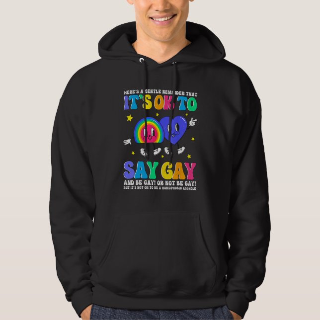Veste À Capuche Groovy It s Ok To Say Gay Rainbow LGBT Lesbian Tra (Devant)