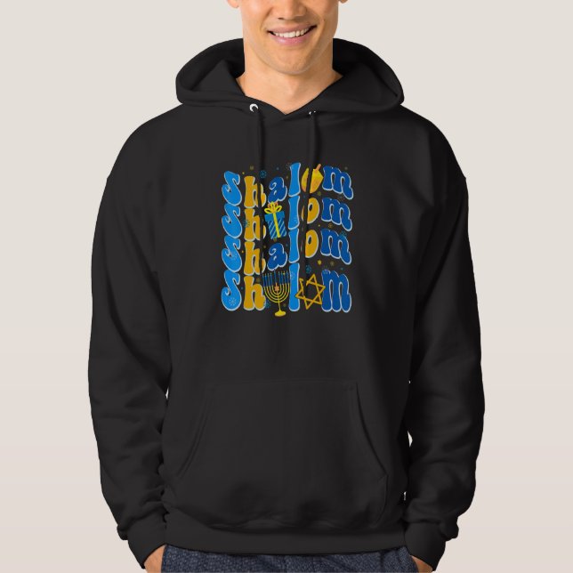 Veste À Capuche Groovy Shalom Peace Jewish Hanukkah Jewish Dreidel (Devant)