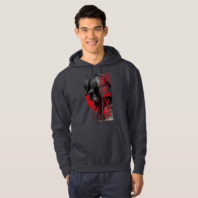 Veste À Capuche Guerrier Samouraï Éclectique Art à l'encre japonai (Devant entier)