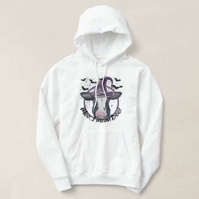 Veste À Capuche Halloween Cow Heifer Moo Je veux dire Boo Highland (Design devant)