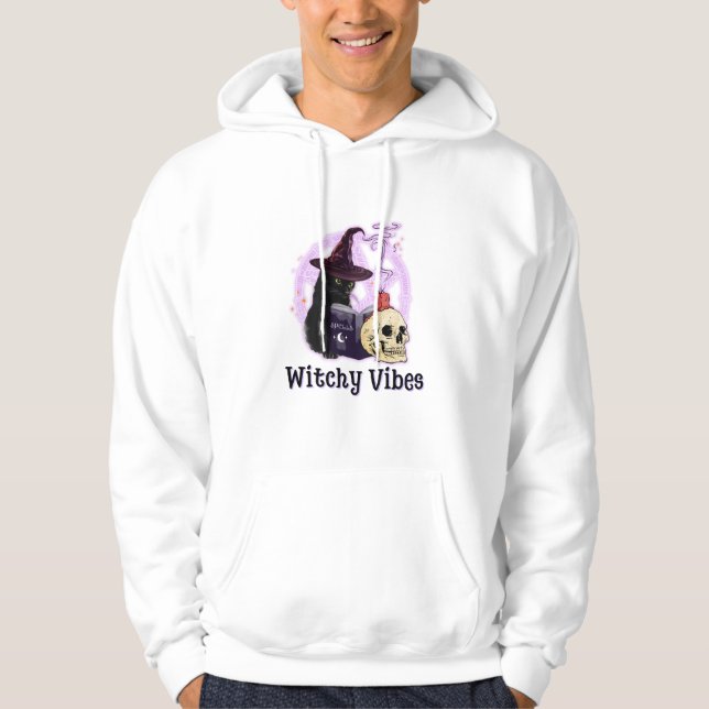 Veste À Capuche Halloween de sorcière de chat noir (Devant)