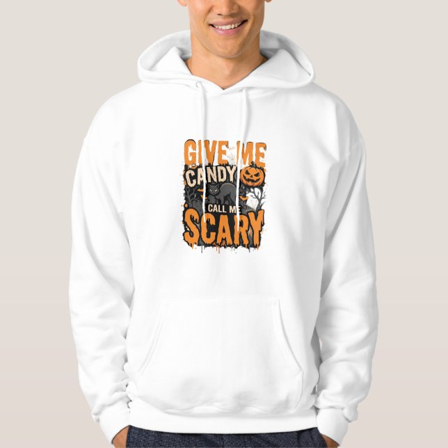 Veste À Capuche Halloween Donnez-moi des bonbons Chat effrayant (Devant)