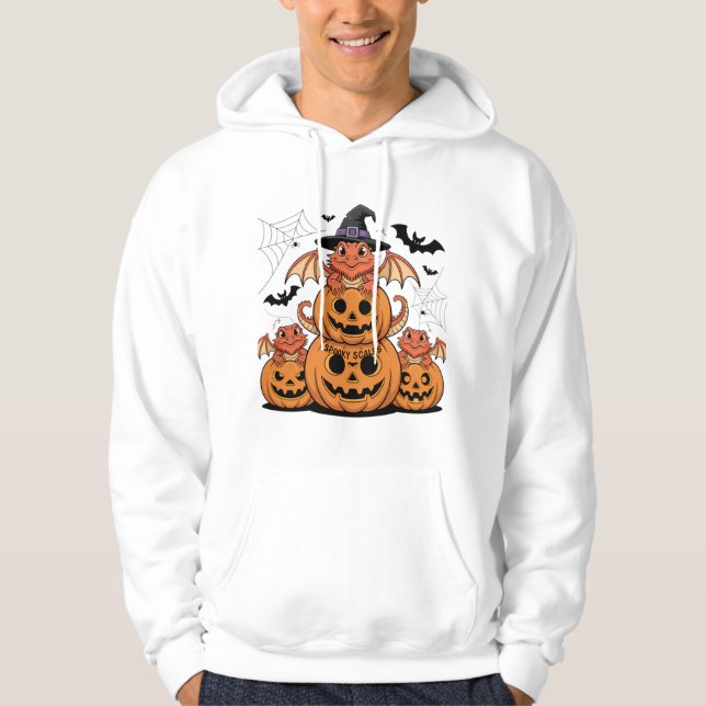 Veste À Capuche Halloween dragons à poils avec Citrouilles (Devant)