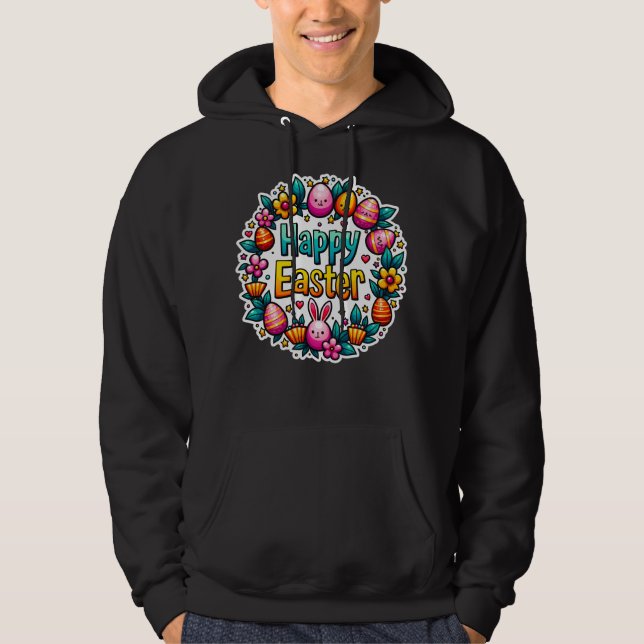 Veste À Capuche Happy Easter – Cute Bunny Lettering moletom (Devant)
