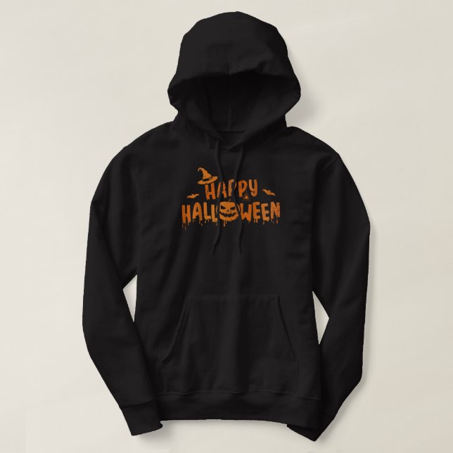 Veste À Capuche Happy halloween with scary pumpkin face and witch (Design devant)