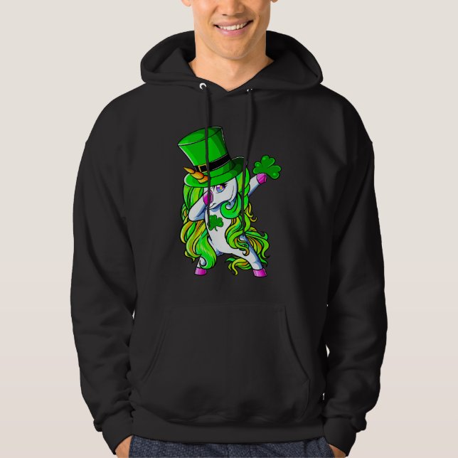 Veste À Capuche Happy St Patrick's Day Dabbing Unicorn Lucky Shamr (Devant)