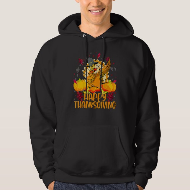 Veste À Capuche Happy Thanksgiving Dabbing Turkey Day Pilgrim Men  (Devant)