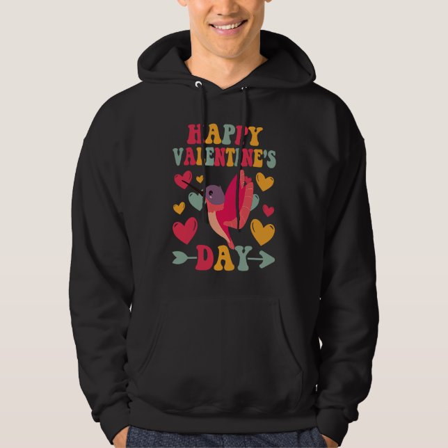 Veste À Capuche Happy Valentines Day Hummingbird Heart Love Groovy (Devant)