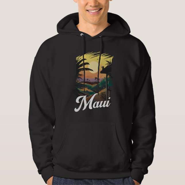 Veste À Capuche Hawaii Beach Sunset Ocean Maui Aloha Retro Hawaiia (Devant)