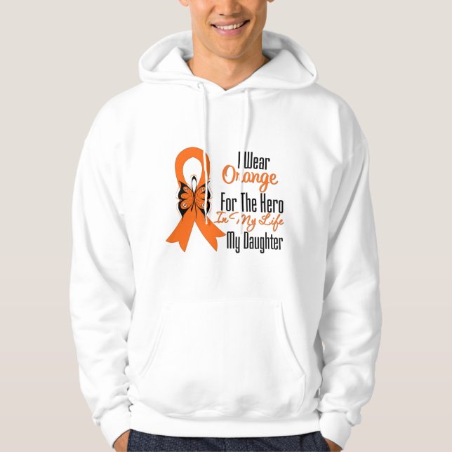 Veste À Capuche Héros orange de ruban de leucémie ma fille (Devant)