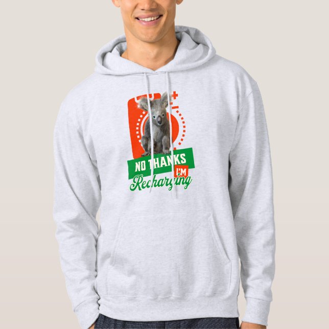 Veste À Capuche Humeur d'introverti de koala rechargeant drôle (Devant)