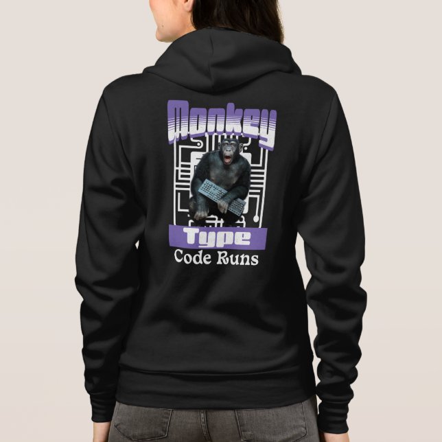 Veste À Capuche Humour de programmeur sur le singe qui tape du cod (Dos)