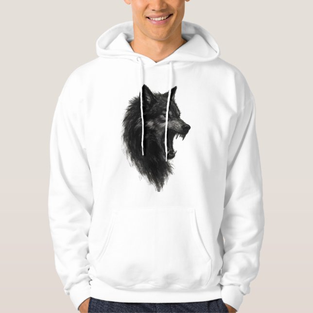 Veste À Capuche Hurlement de tête de loup de minuit (Devant)