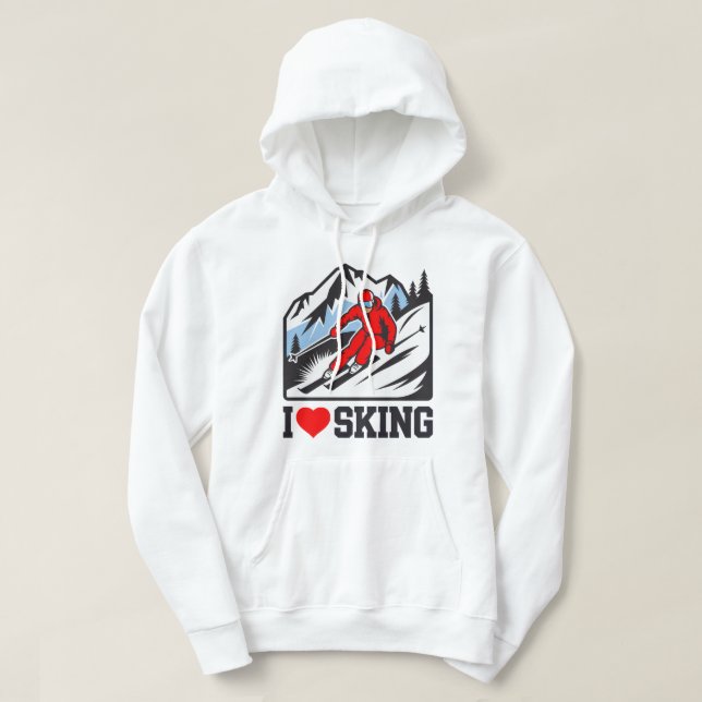 Veste À Capuche I Love Skiing Retro Skier Mountain Graphic (Design devant)