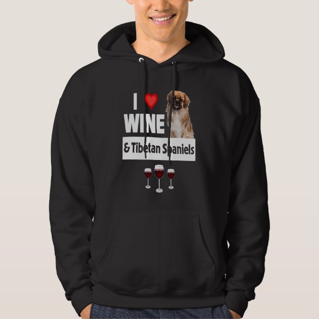Veste À Capuche I Love Wine and Tibetan Spaniels Dog Mom Dad Drink (Devant)