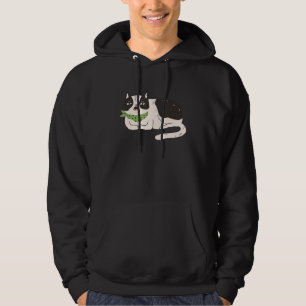 Veste À Capuche Illustration de chat noir et blanc miaulant adorab