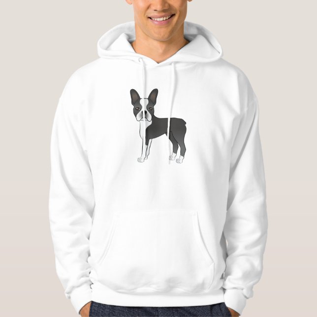 Veste À Capuche Illustration de chien Boston Terrier noir et blanc (Devant)