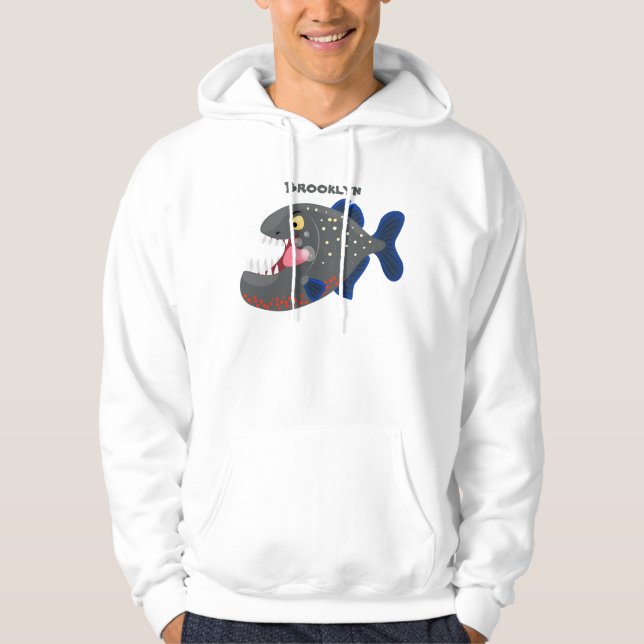 Veste À Capuche Illustration drôle de piranha affamée (Devant)