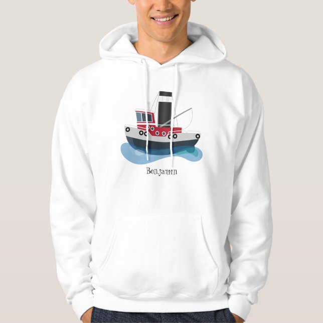 Veste À Capuche Illustration d'un bateau à chalutier mignon (Devant)