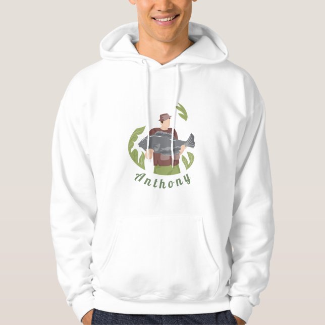 Veste À Capuche Illustration d'un pêcheur vert moderne Nom de la p (Devant)