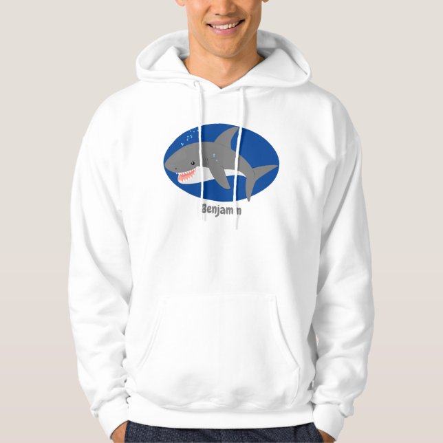 Veste À Capuche Illustration joyeuse du grand requin blanc (Devant)