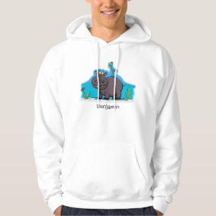 Veste À Capuche Ippopotame drôle mignon avec dessin animé d'oiseau