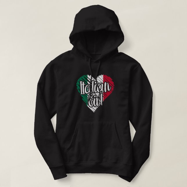Veste À Capuche Italie pour fille Italia Drapeau de coeur italien  (Design devant)