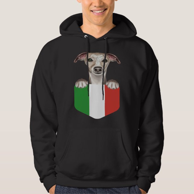 Veste À Capuche Italy Flag Whippet Dog In Pocket (Devant)