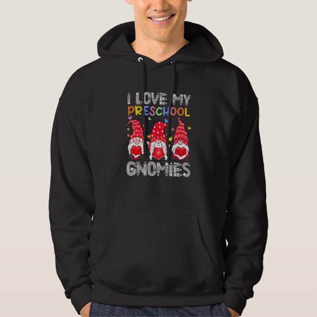 Veste À Capuche J'Aime Mon Enseignant Préscolaire Valentines Gnome (Devant)