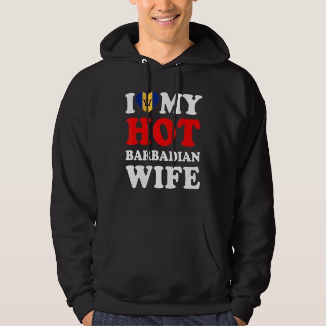 Veste À Capuche J'aime mon mari de femme barbadien chaud (Devant)