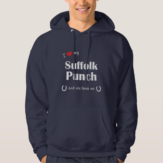 Veste À Capuche J'aime mon poinçon du Suffolk (le cheval femelle) (Devant)